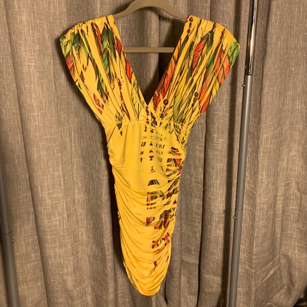 Arden B Yellow Feathered Dress Size XS